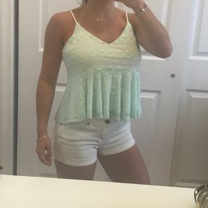 Turquoise cropped babydoll tank top